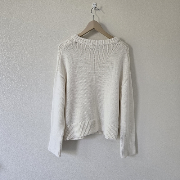Banana Republic White Chunky Knit Boxy Oversized Cotton V Neck Sweater Medium - Picture 7 of 16